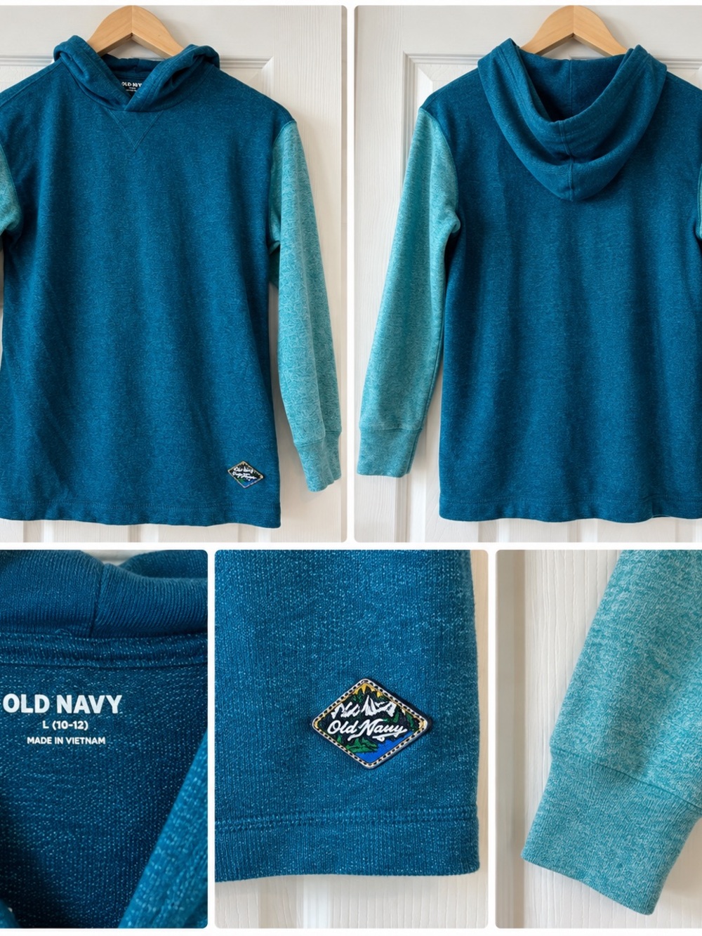 Old Navy Boys Teal Hoodie with Contrast Sleeves, size large